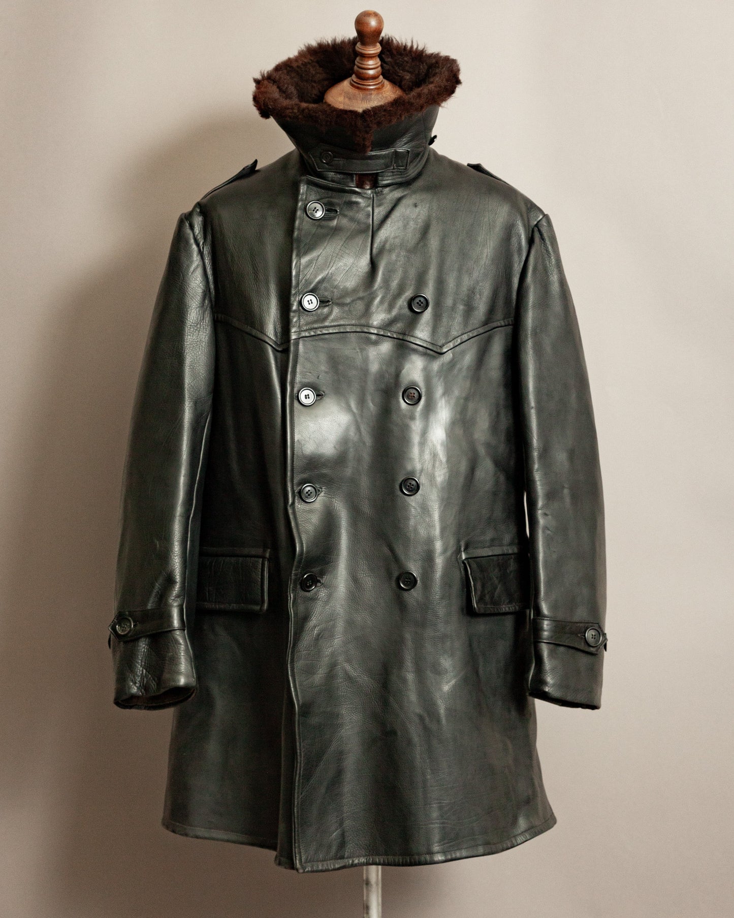 Vintage 1940s Swedish Military Leather Trench Coat – Large (44-46)