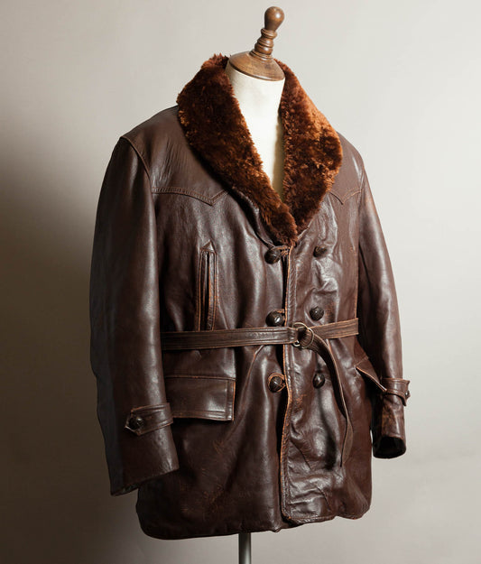Vintage 1940s French ‘Canadienne’ Barnstormer Mackinaw Leather Coat