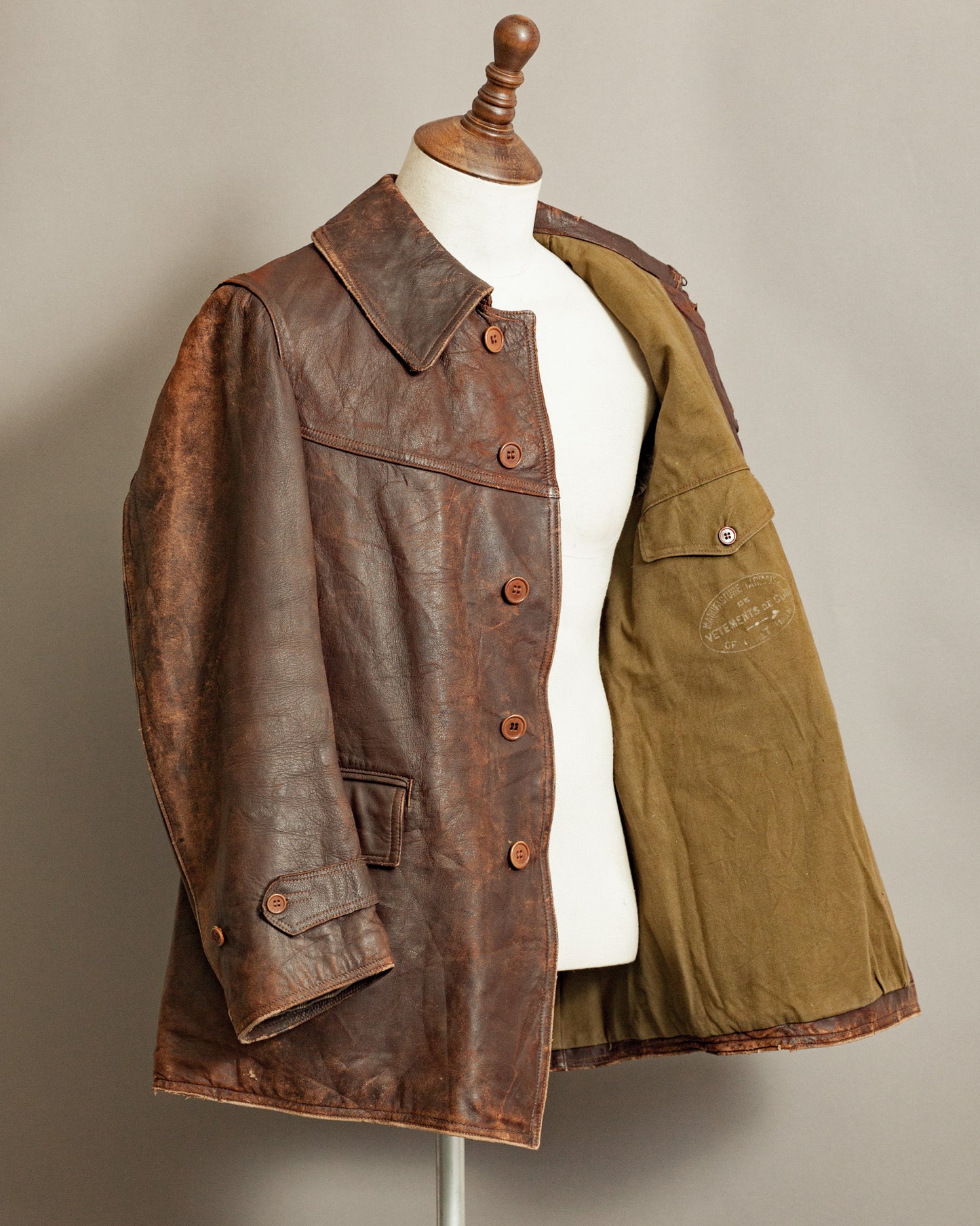 WWII French Army M35 Tank Crew Leather Jacket - Small (38)