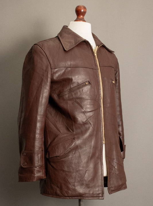 Vintage 1940s French Leather Cyclist Workwear Jacket - Small (38-40)