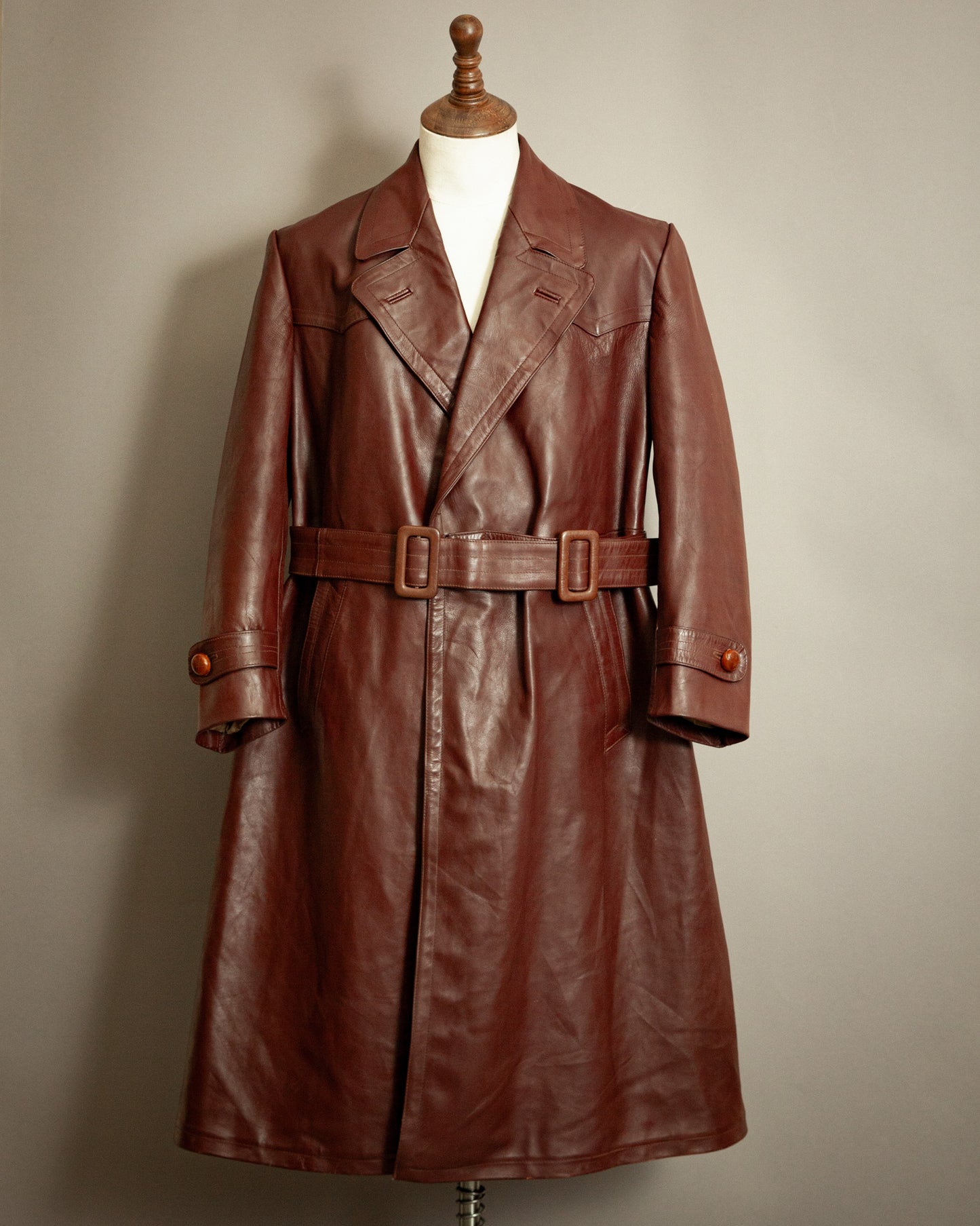 WWII German Officers Leather Trench Coat - Large (42-44)