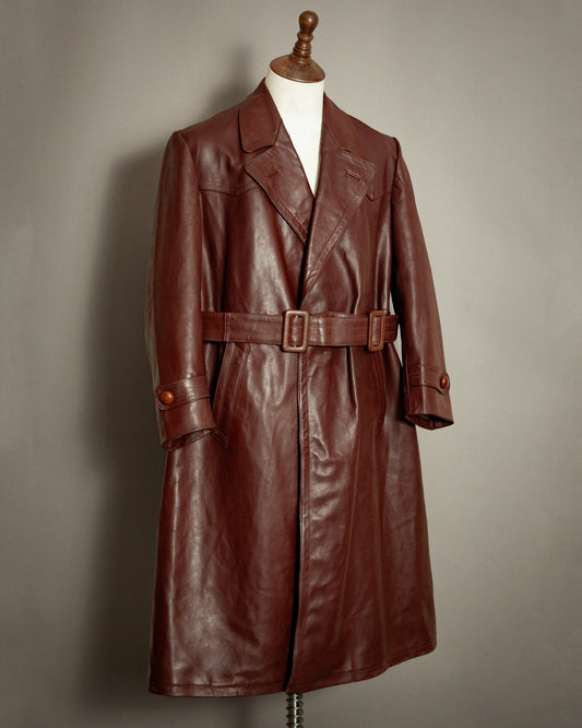 WWII German Officers Leather Trench Coat - Large (42-44)