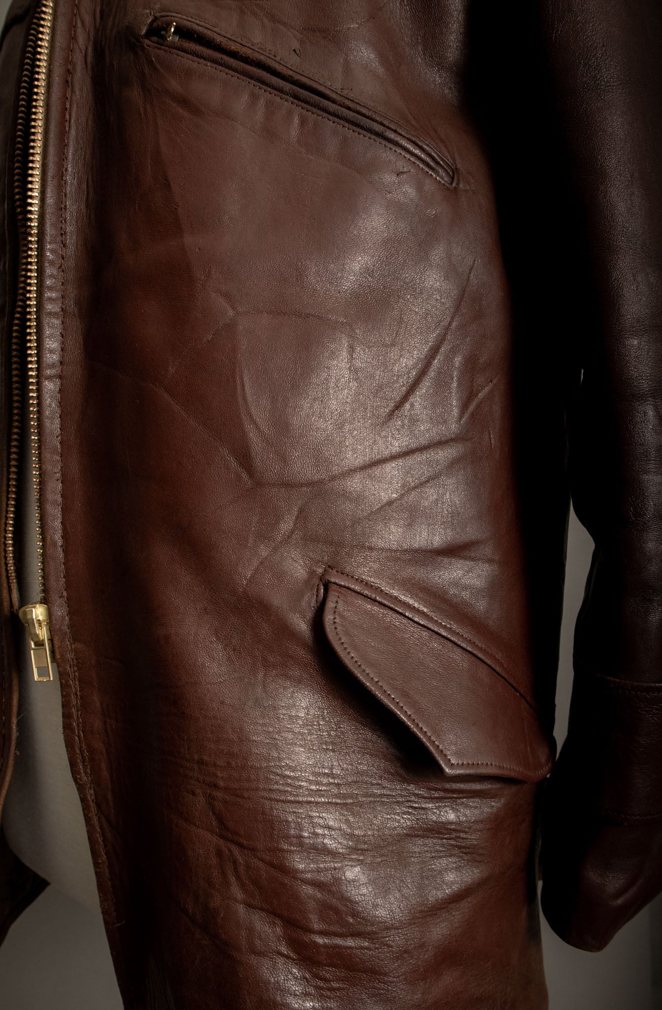Vintage 1940s French Leather Work Utility Jacket