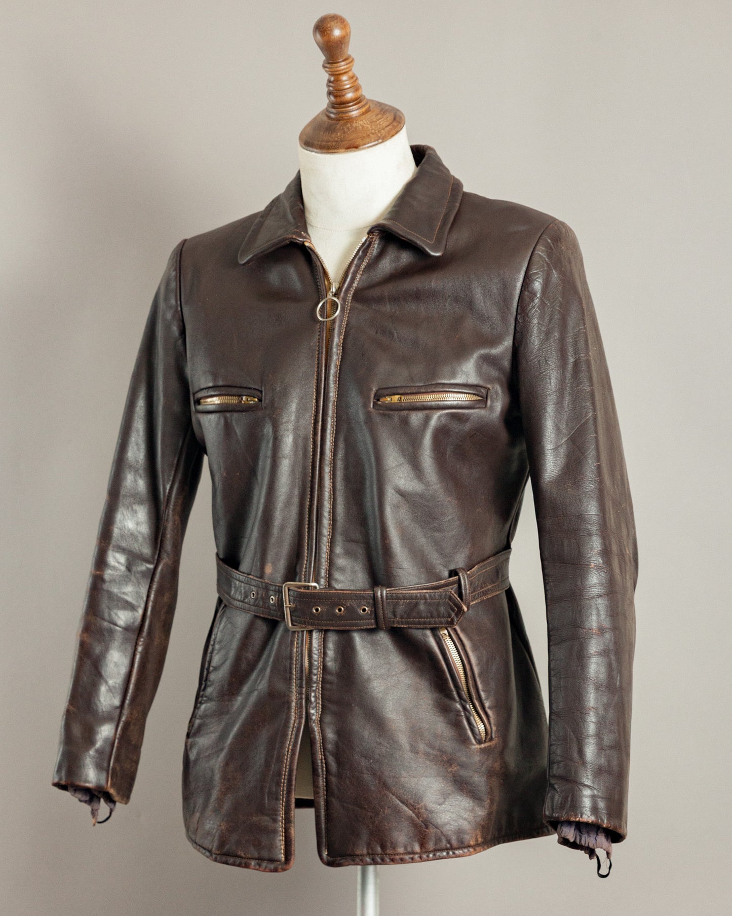 1940s Horsehide Leather Motorcycle Jacket - Small (36-38)