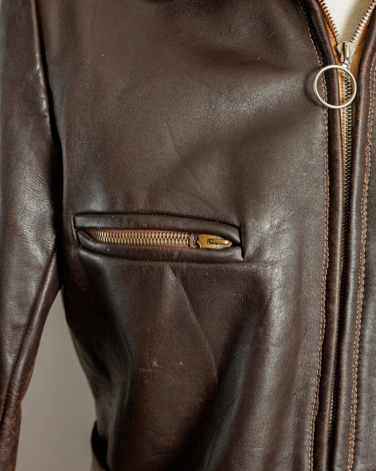 1940s Horsehide Leather Motorcycle Jacket - Small (36-38)