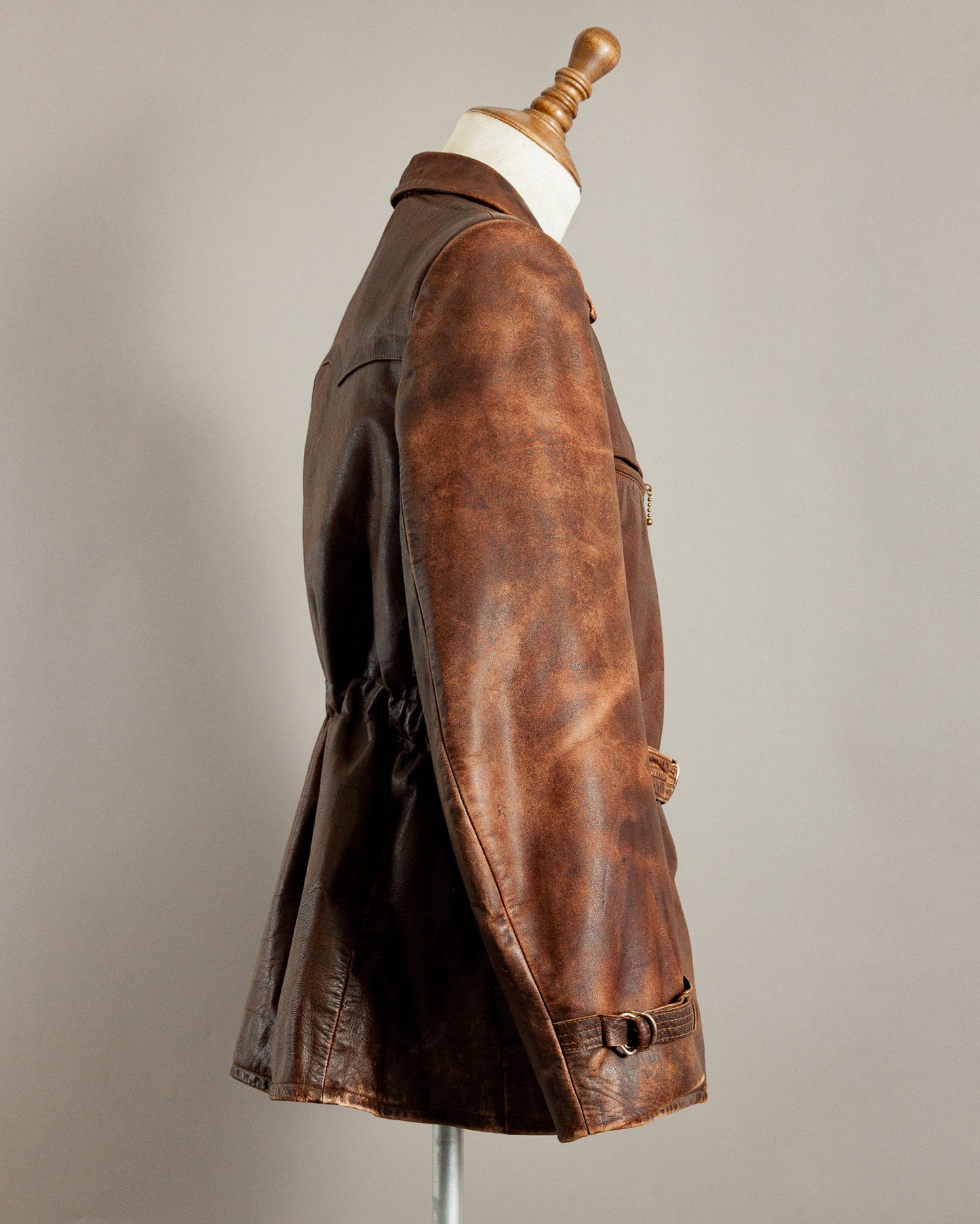 1940s German Horsehide Belted Motorcycle Jacket - Medium (42-44)