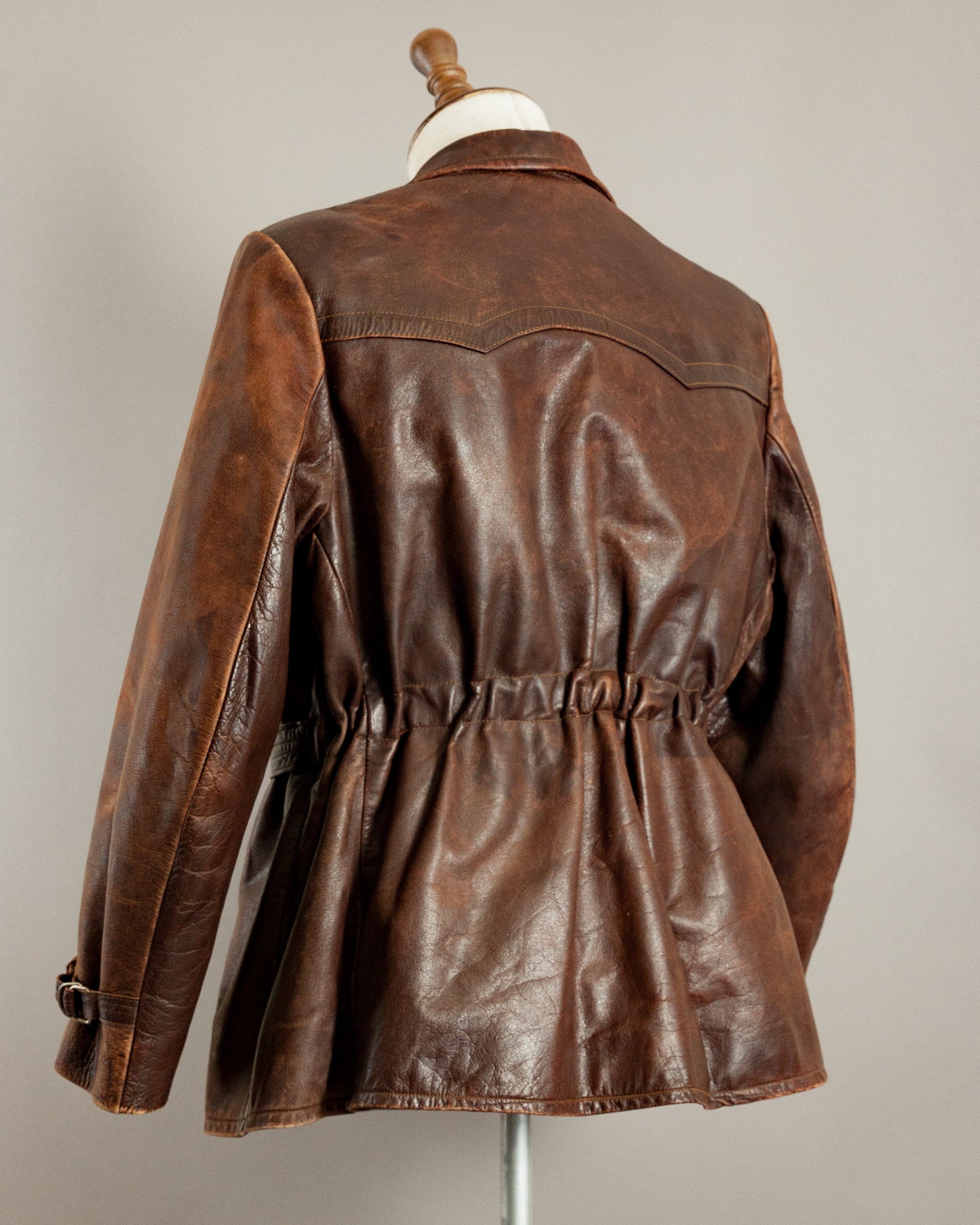 1940s German Horsehide Belted Motorcycle Jacket - Medium (42-44)