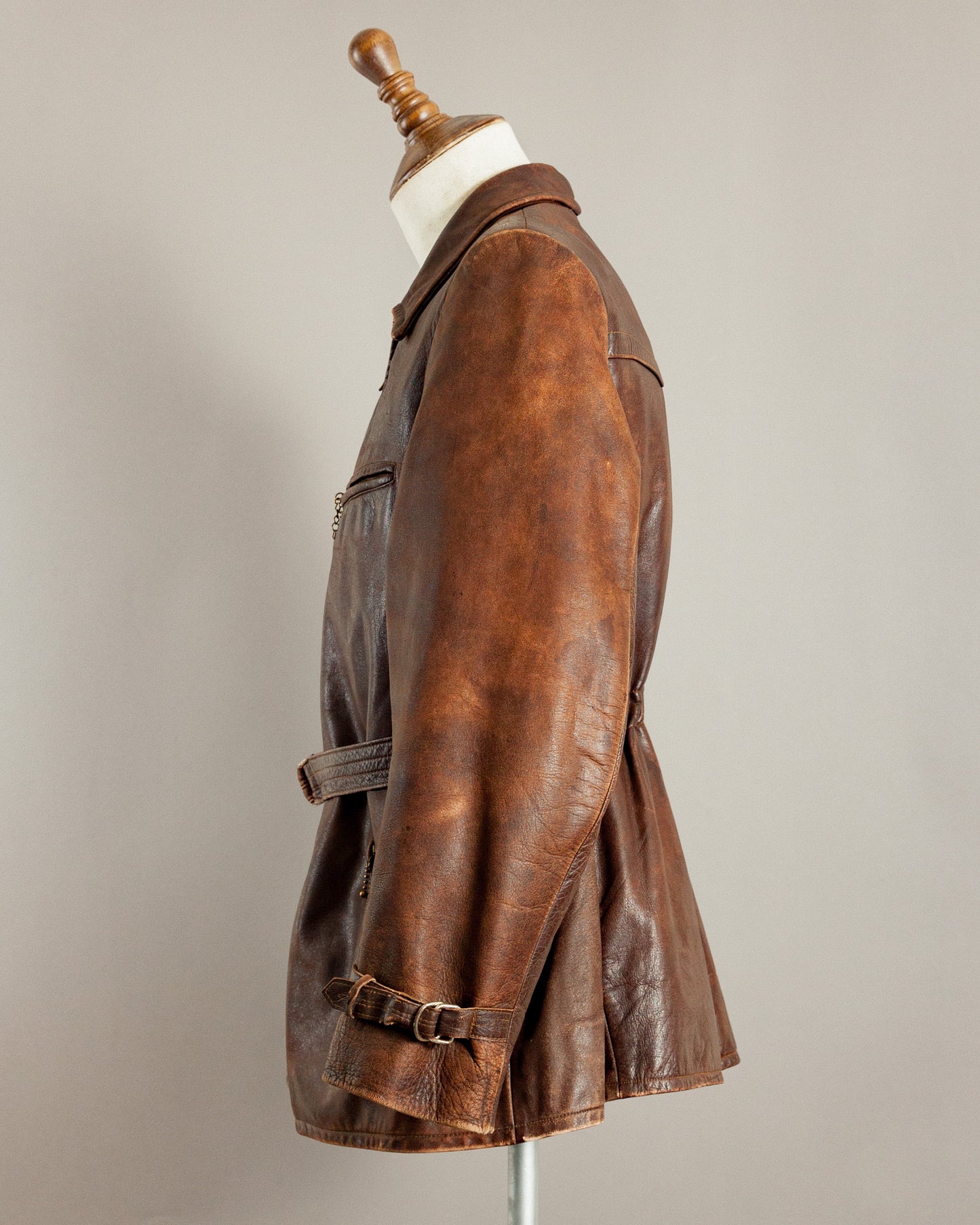 1940s German Horsehide Belted Motorcycle Jacket - Medium (42-44)