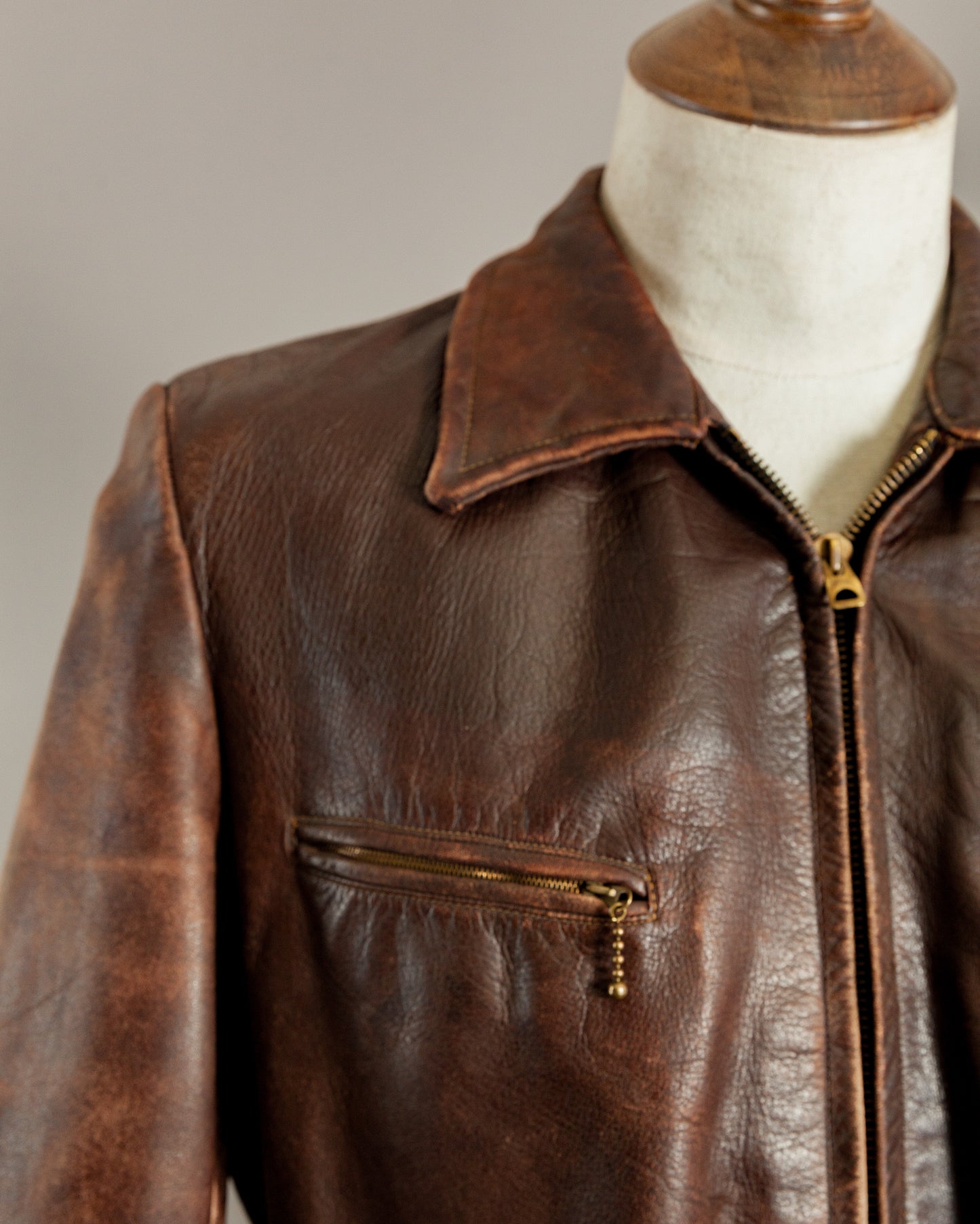 1940s German Horsehide Belted Motorcycle Jacket - Medium (42-44)