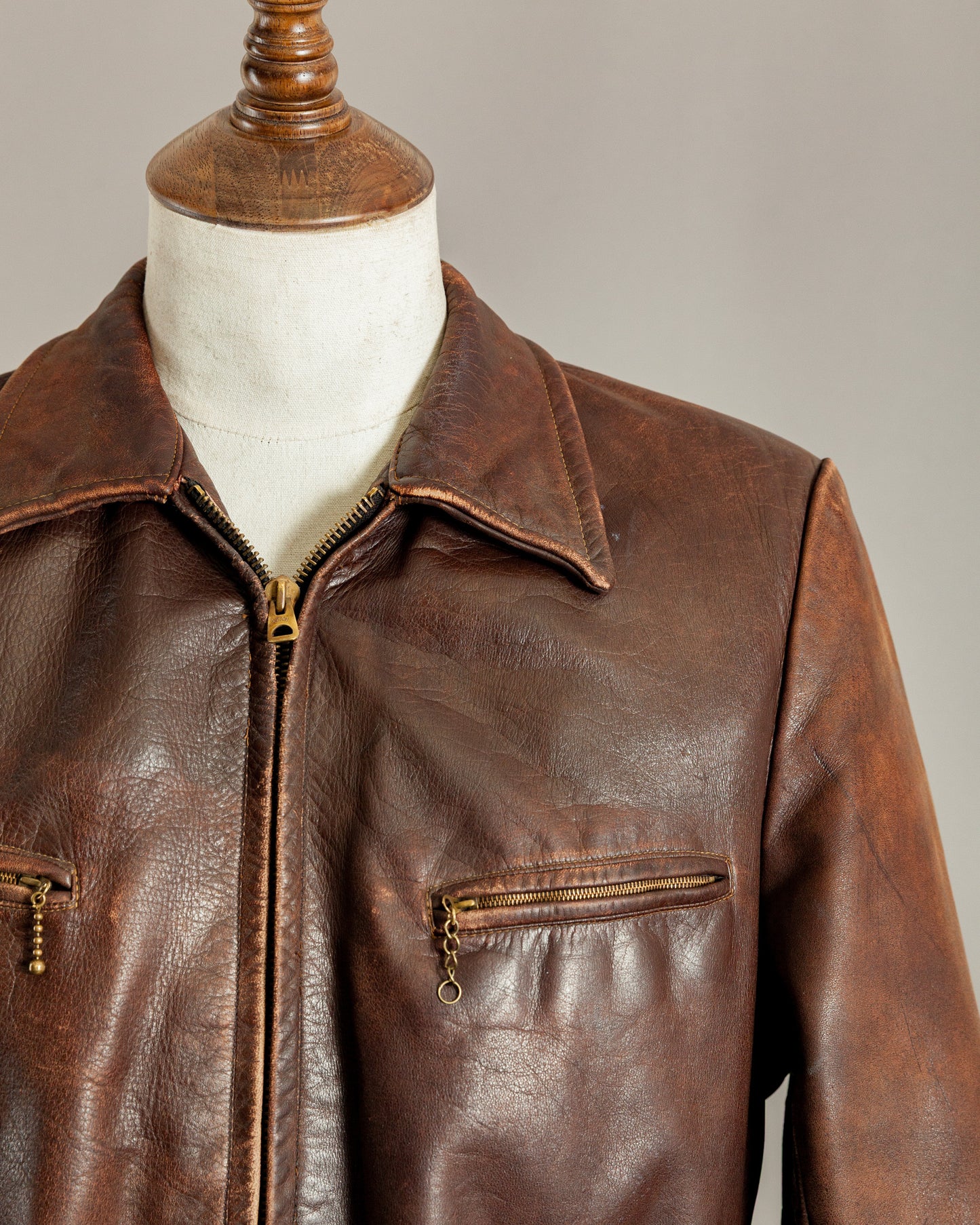 1940s German Horsehide Belted Motorcycle Jacket - Medium (42-44)