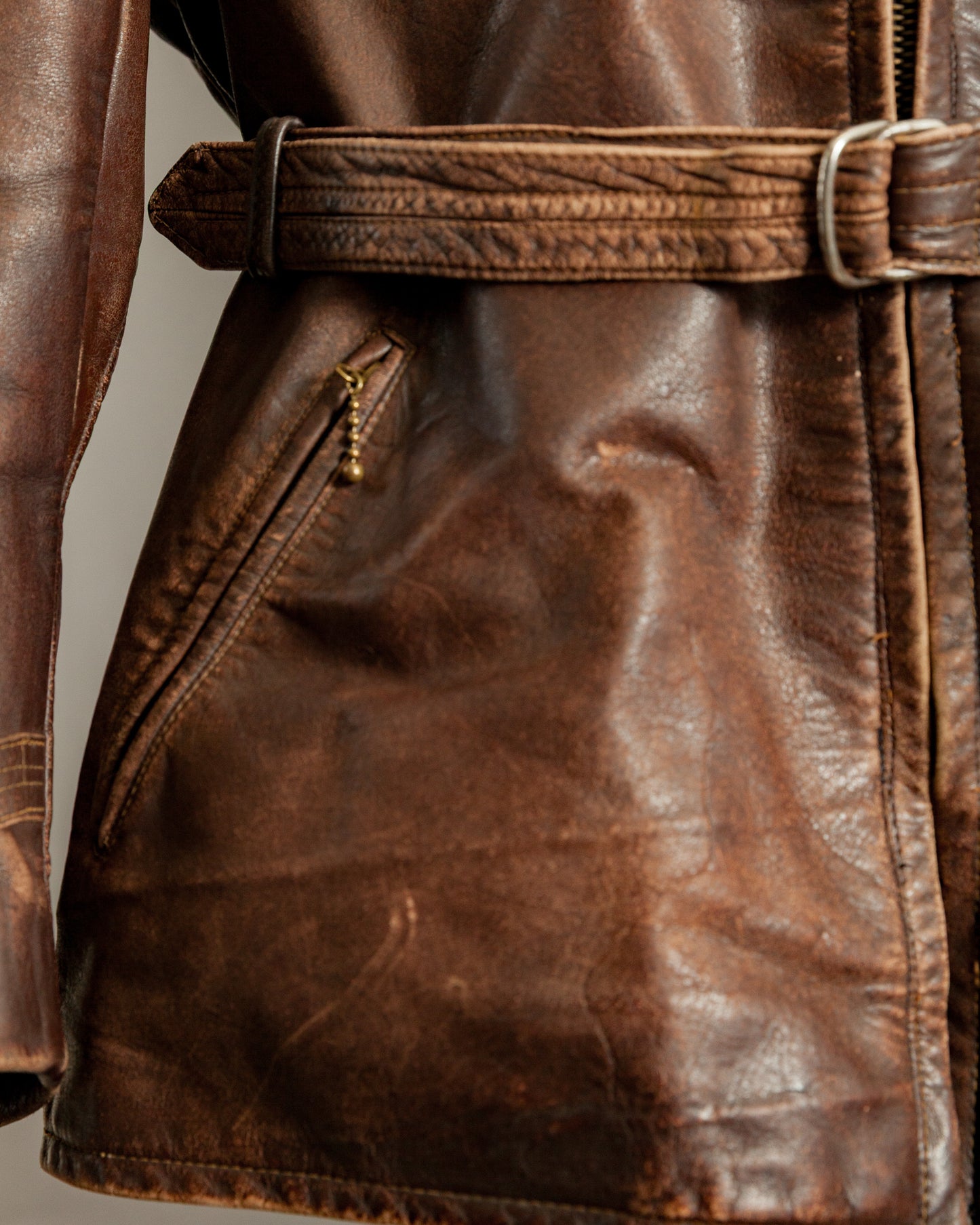 1940s German Horsehide Belted Motorcycle Jacket - Medium (42-44)