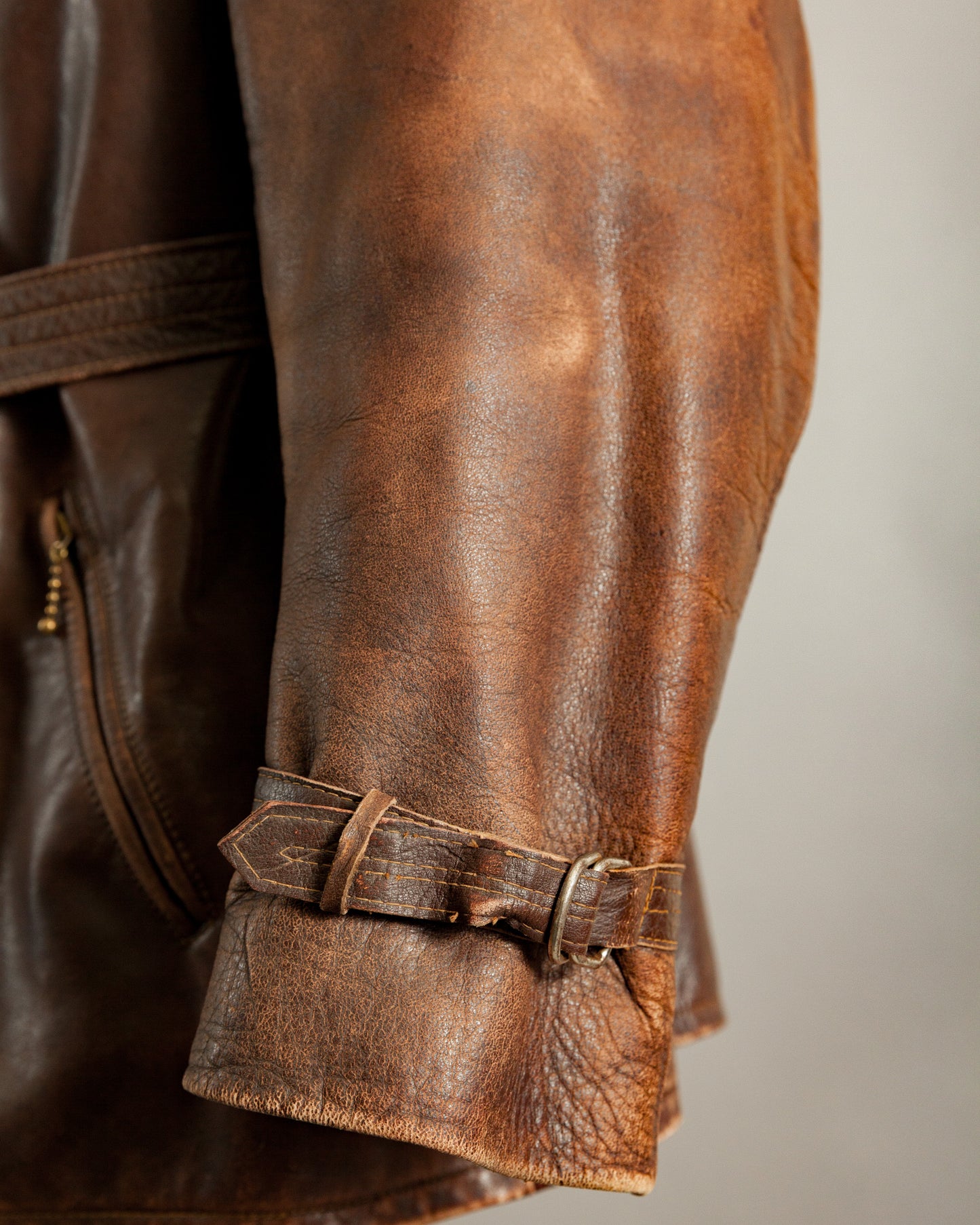 1940s German Horsehide Belted Motorcycle Jacket - Medium (42-44)