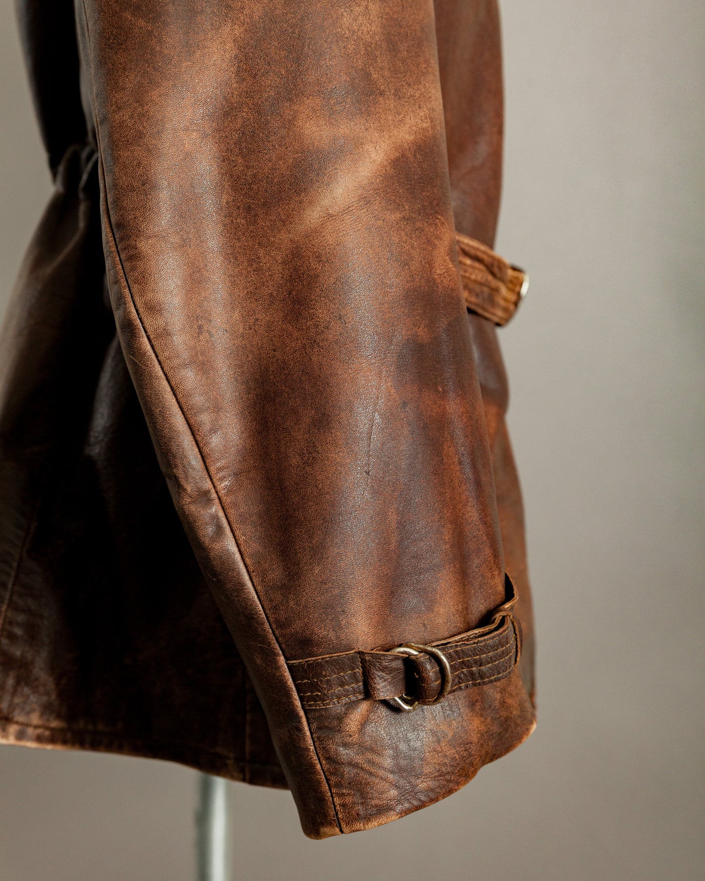 1940s German Horsehide Belted Motorcycle Jacket - Medium (42-44)