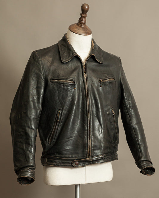 Vintage German Horsehide Leather Motorcycle Jacket, 1940s to 1950s