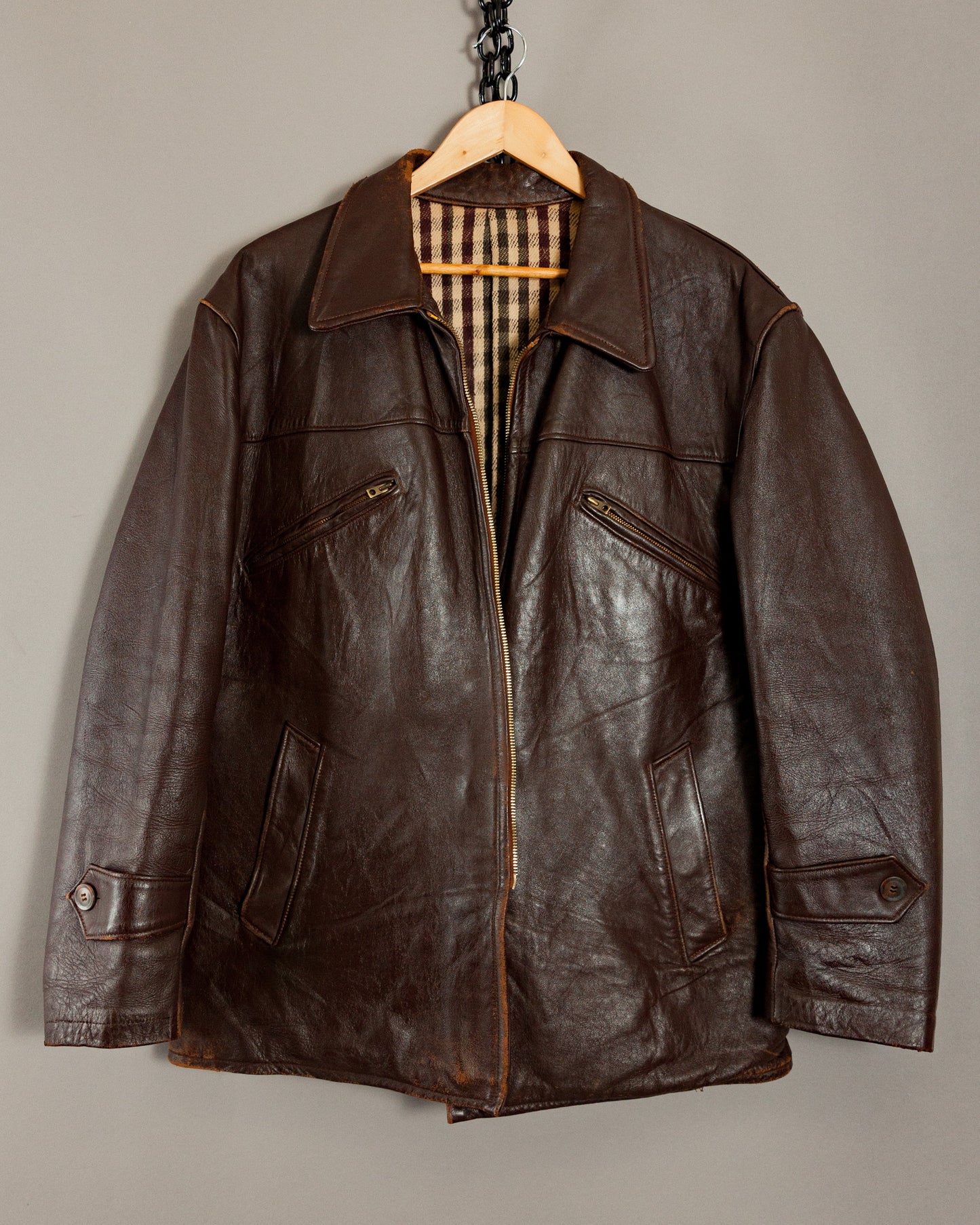 Vintage 1940s German Leather Motorcycle Jacket - XL (44-46)