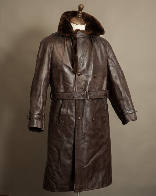 Vintage 1950s Boris Kidrič Cold War Leather Trench Coat Sheepskin Lined