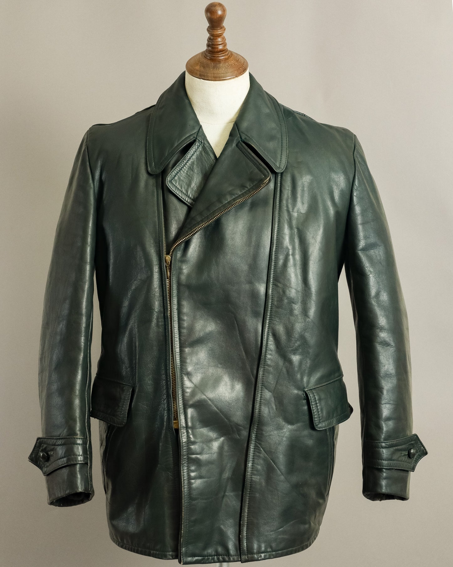 1940s Wehrmacht Dispatch Rider Horsehide Jacket - Forest Green (42-44)