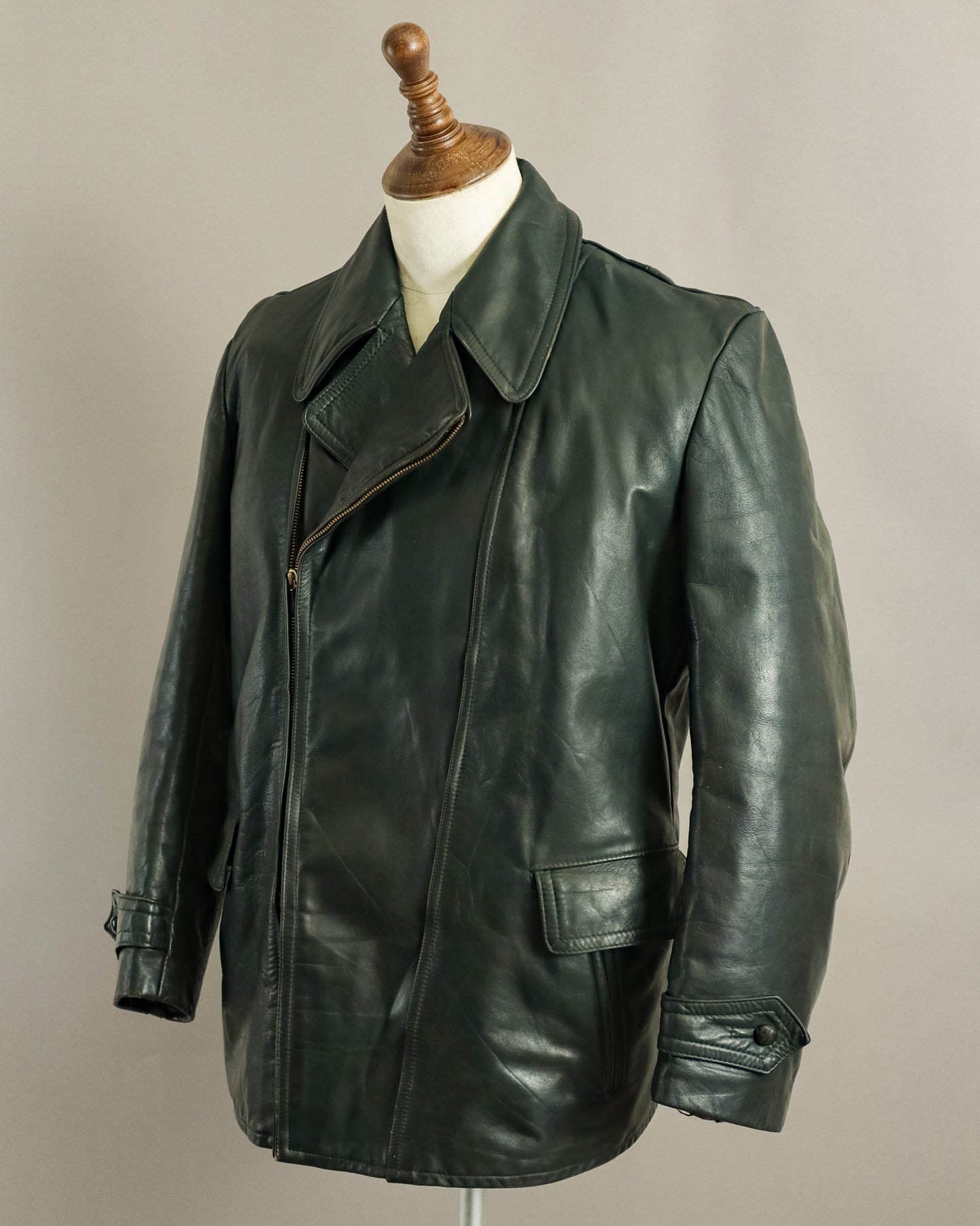 1940s Wehrmacht Dispatch Rider Horsehide Jacket - Forest Green (42-44)