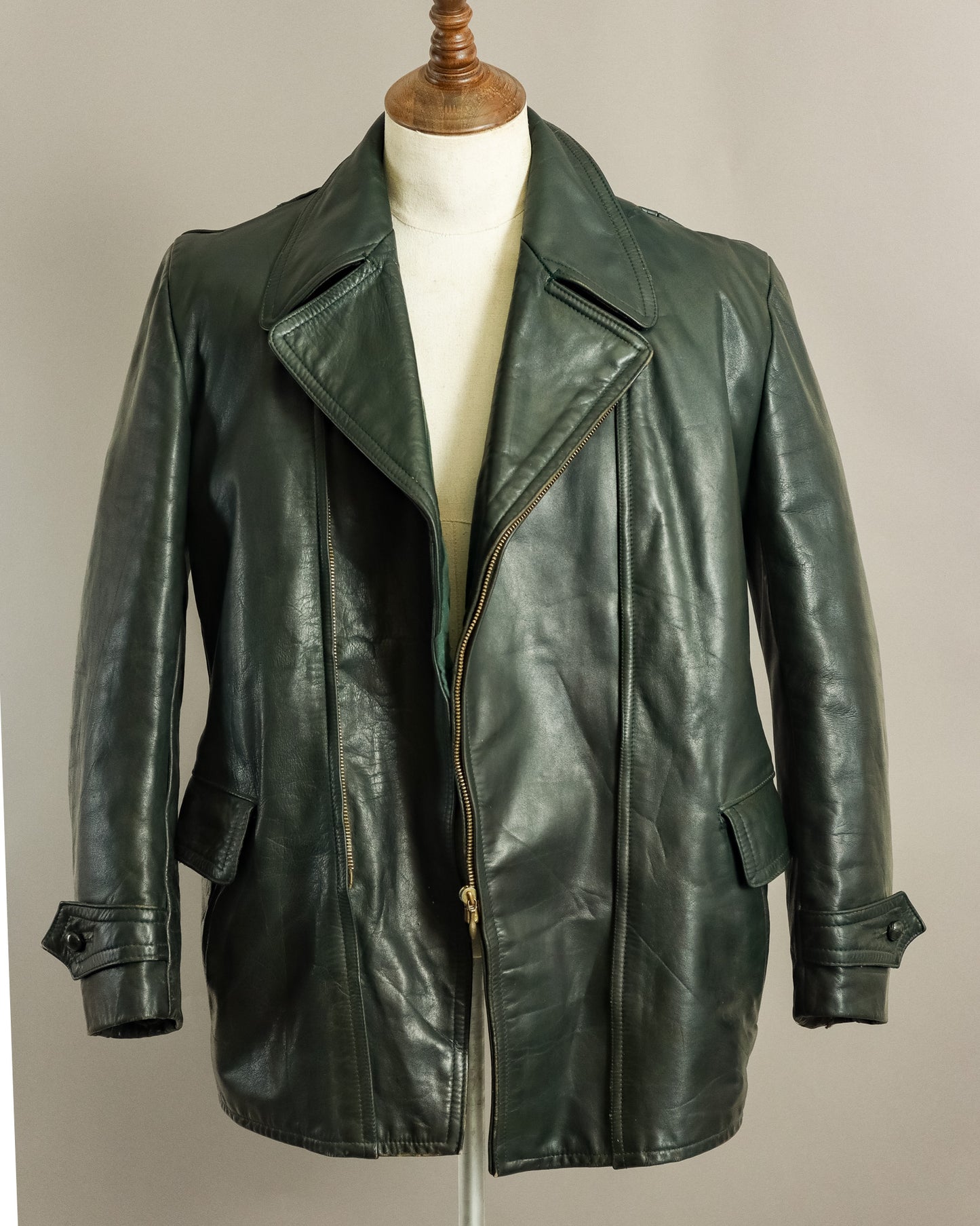 1940s Wehrmacht Dispatch Rider Horsehide Jacket - Forest Green (42-44)