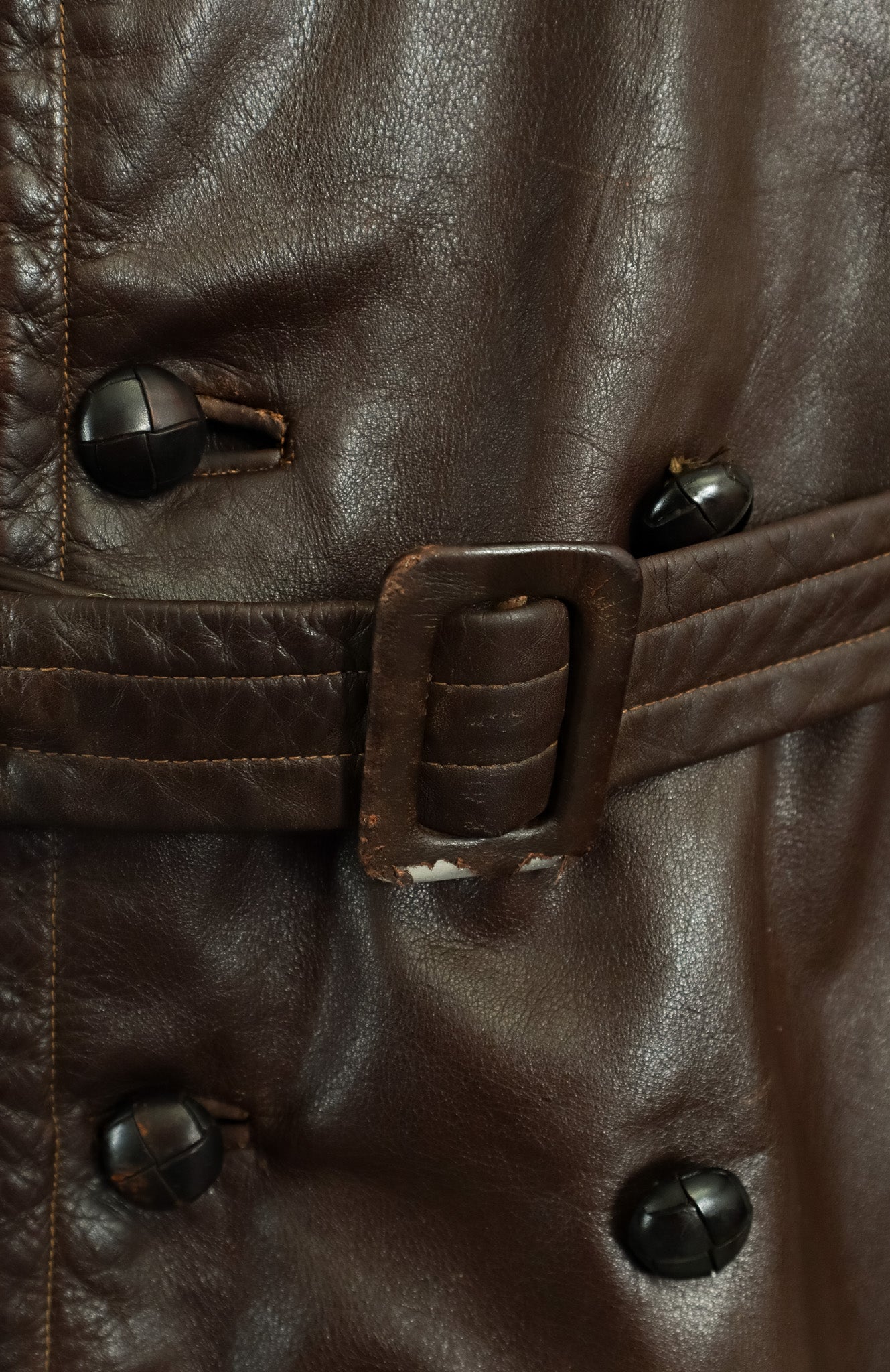 Rare 1940s German Wehrmacht Officer's Horsehide Leather Trench Coat (42-44)