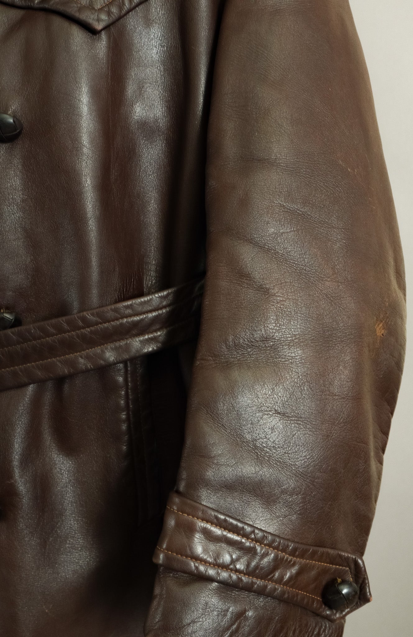 Rare 1940s German Wehrmacht Officer's Horsehide Leather Trench Coat (42-44)
