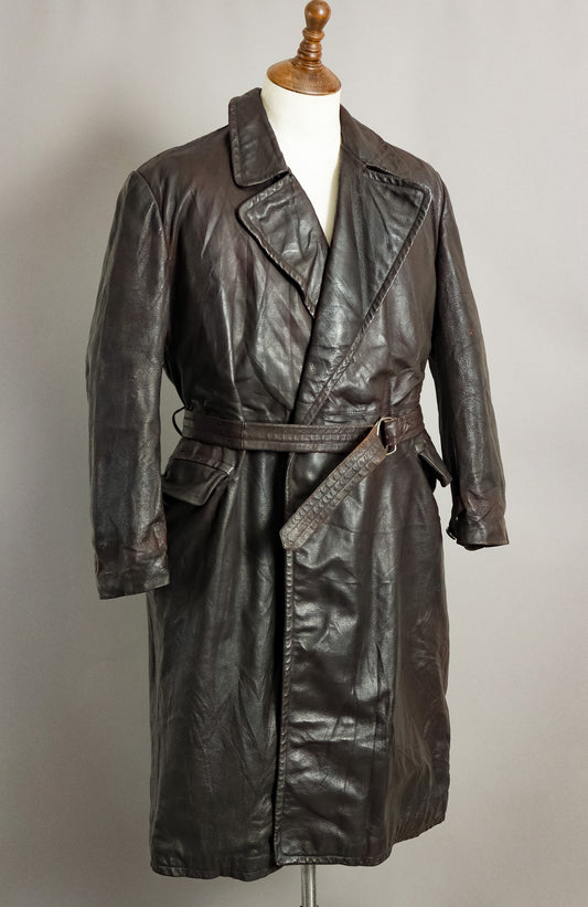 WWII German Wehrmacht Officer's Goatskin Leather Trenchcoat (XL-46)