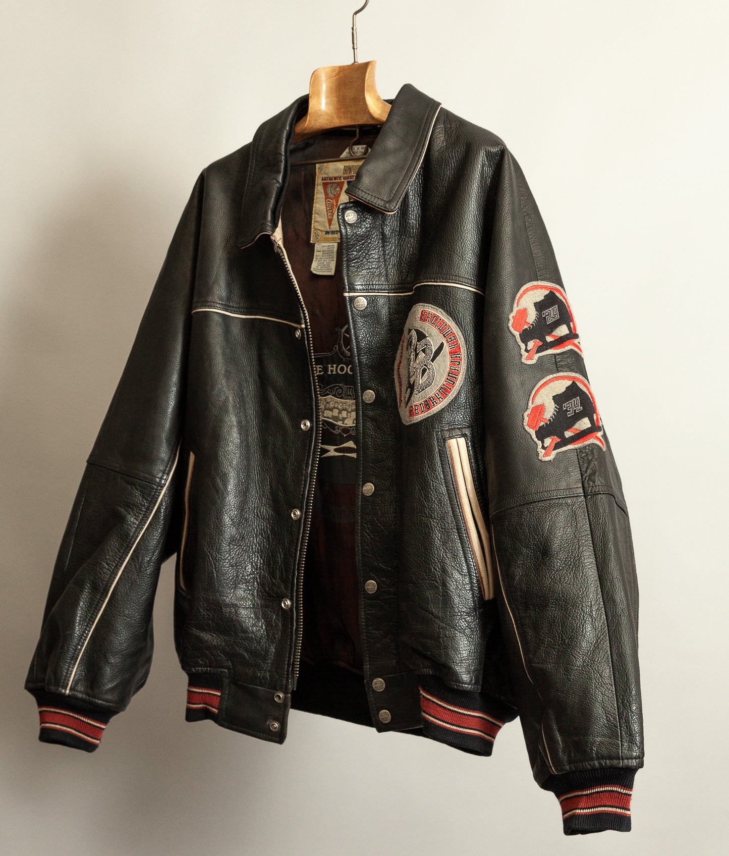 Vintage 1990s Avirex Red Blades Russian Ice Hockey Leather Jacket