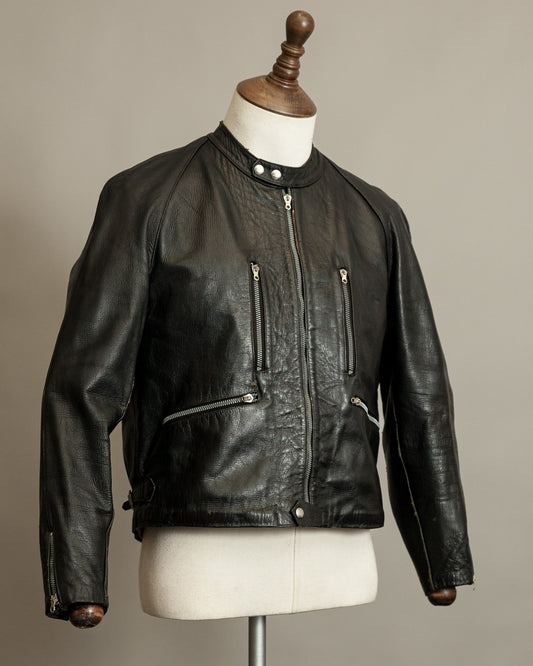 1950s Italian Police Motorcycle Jacket Goatskin Leather Riri Zippers