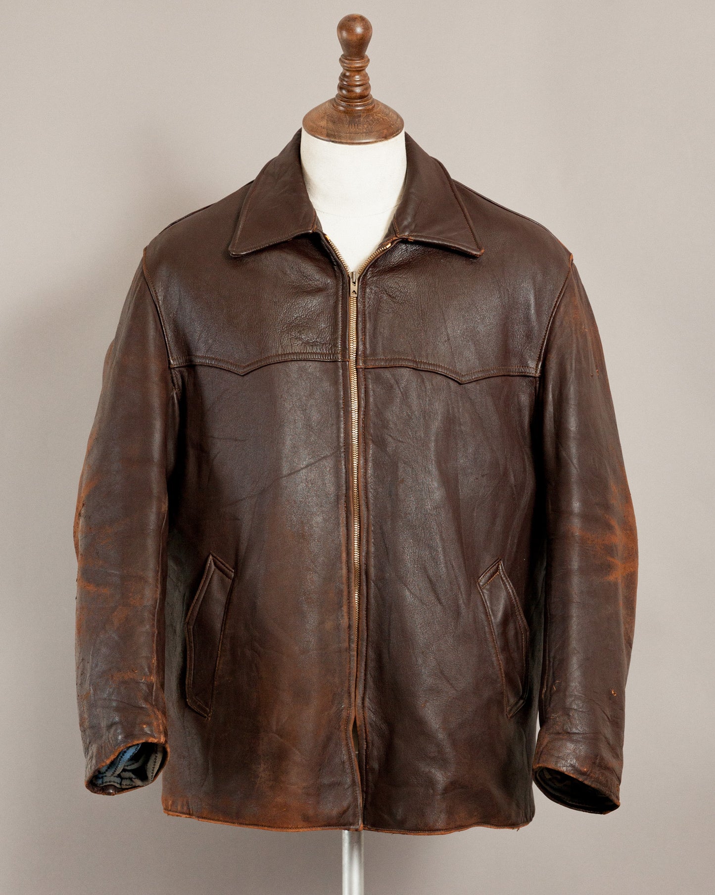 Vintage 1950s French Leather Work Jacket - Large (44)