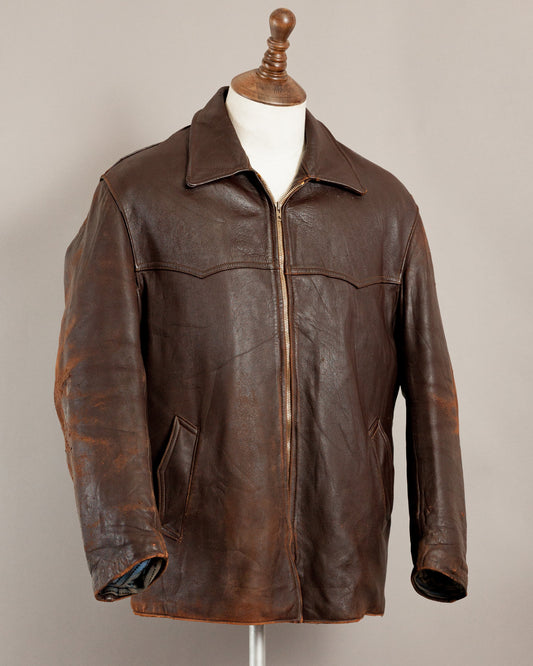 Vintage 1950s French Leather Work Jacket - Large (44)
