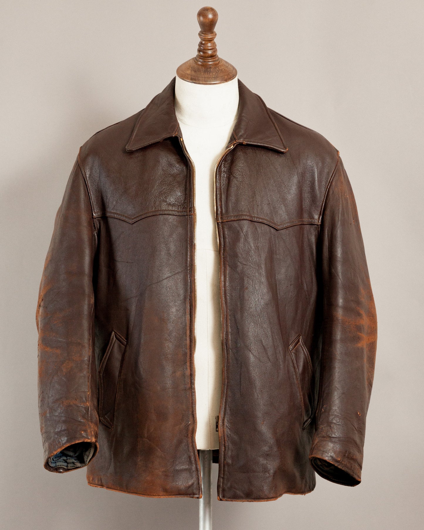 Vintage 1950s French Leather Work Jacket - Large (44)