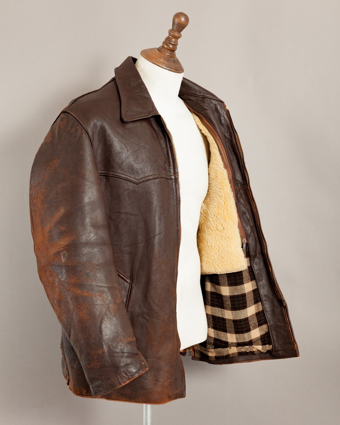 Vintage 1950s French Leather Work Jacket - Large (44)