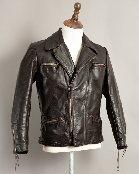 1950s German Horsehide Leather Motorcycle Jacket Small (38)