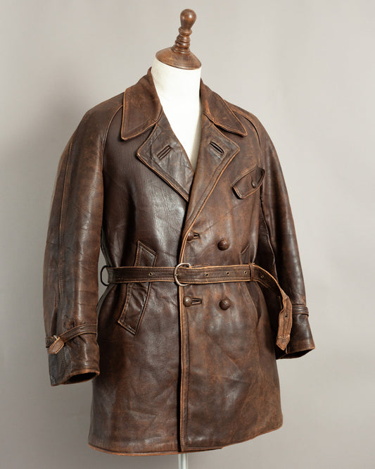 1930s French Horsehide Leather Trench Coat Medium (42)