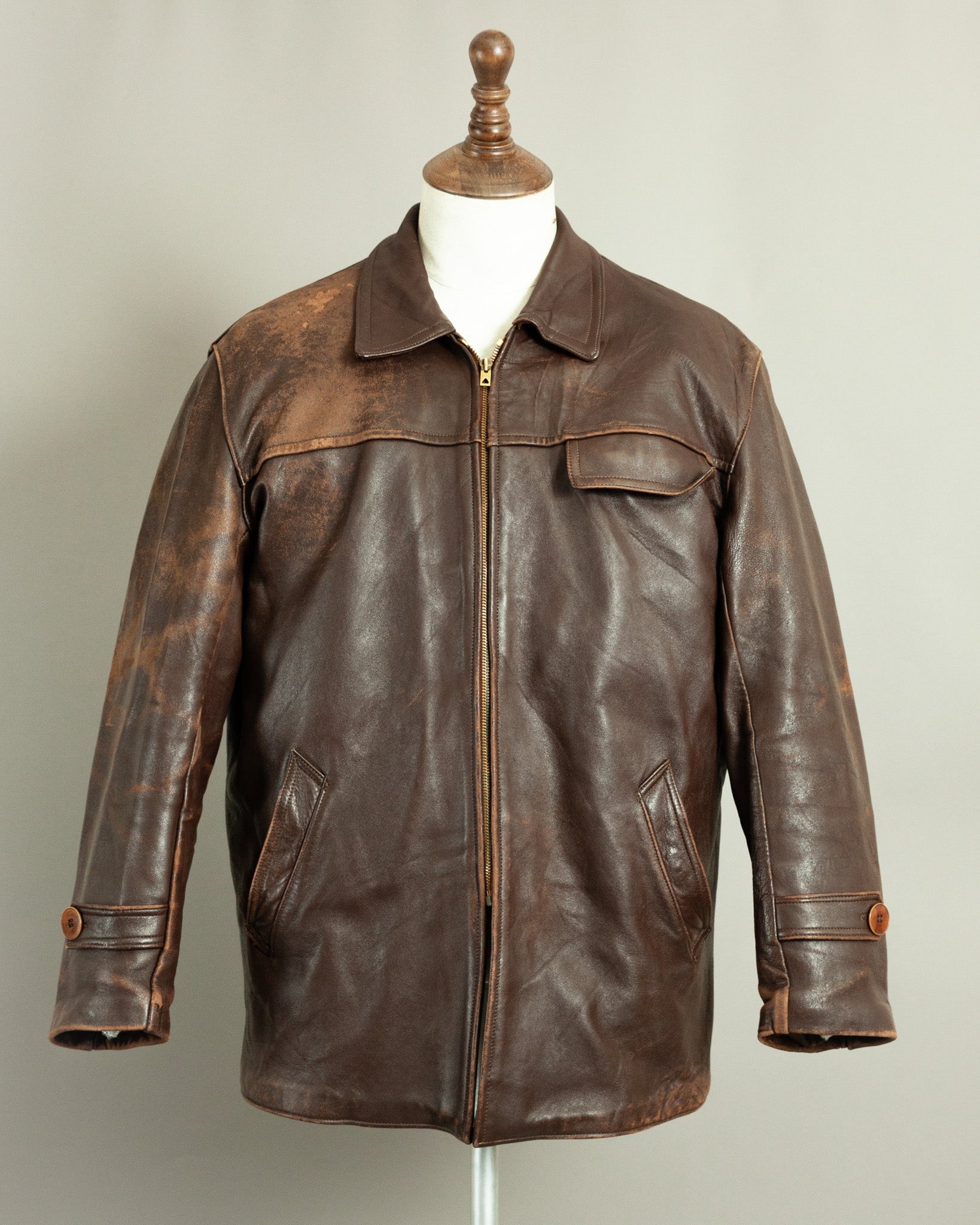 Rare 1950s French Leather Work Jacket Eclair Zip Wool Lined