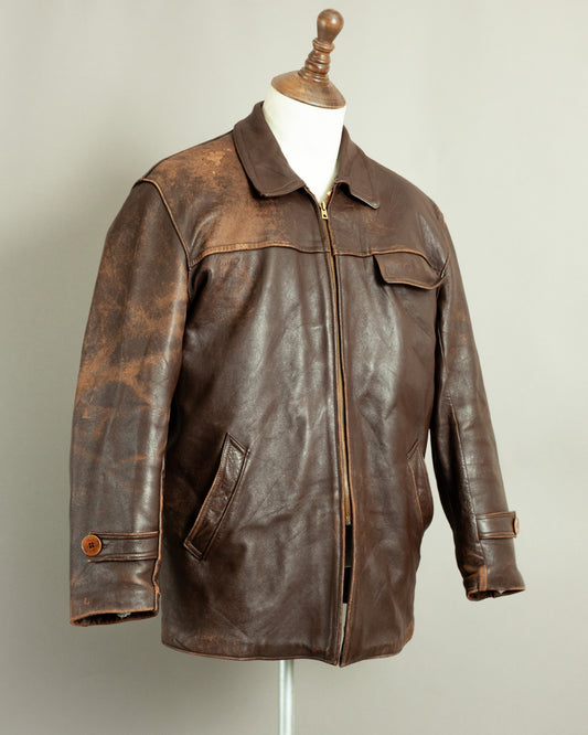 1950s French Vintage Leather Work Jacket (44-46)