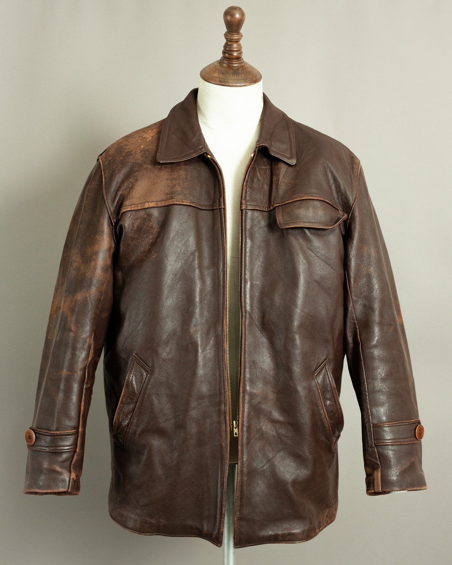 1950s French Vintage Leather Work Jacket (44-46)