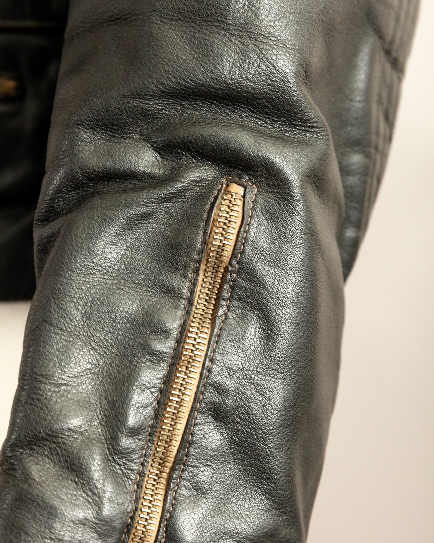 Vintage 1950s German Black Leather Motorcycle Jacket Small (38)