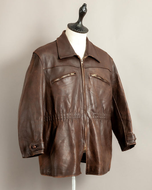 Vintage 1940s French Horsehide Leather Car Coat Large (44S)