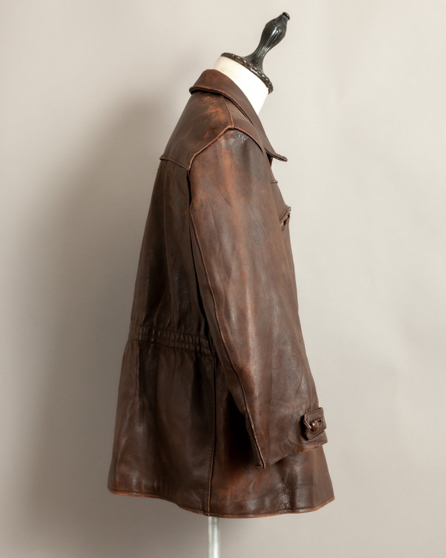 Vintage 1940s French Horsehide Leather Car Coat Large (44S)