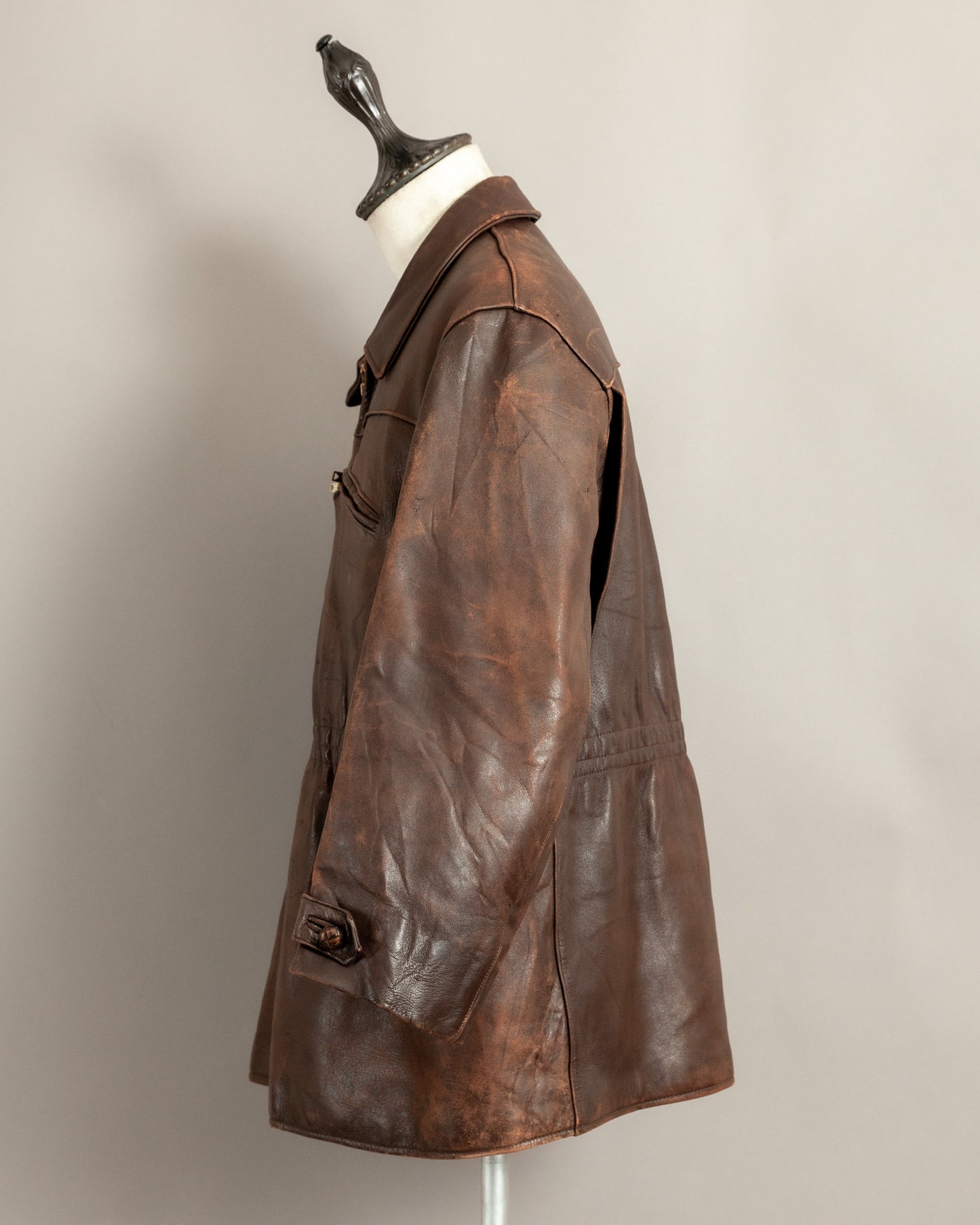 Vintage 1940s French Horsehide Leather Car Coat Large (44S)
