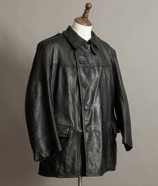 Vintage 1940s Swedish Military Leather Motor Coat Motorkavaj m/1915