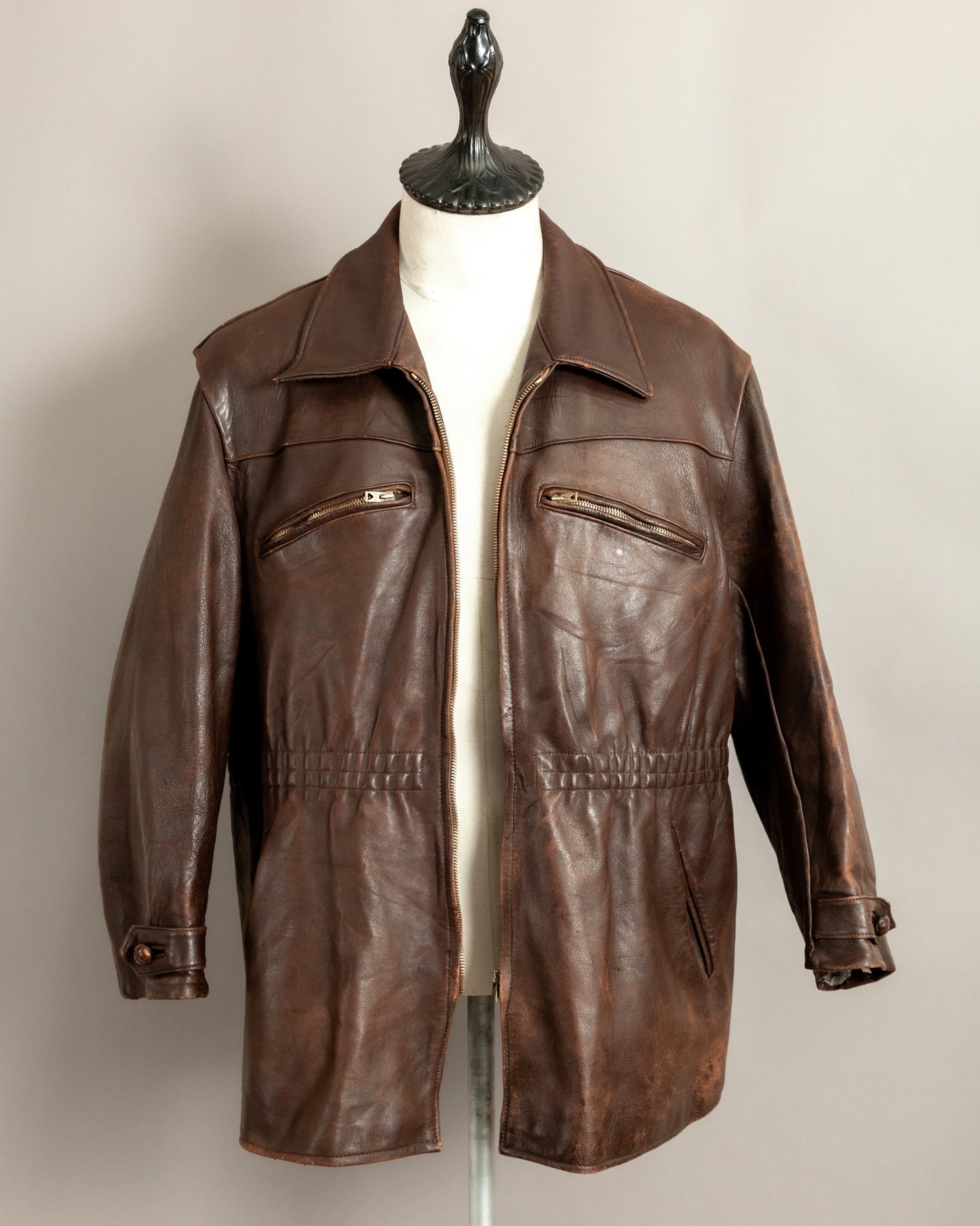 Vintage 1940s French Horsehide Leather Car Coat Large (44S)