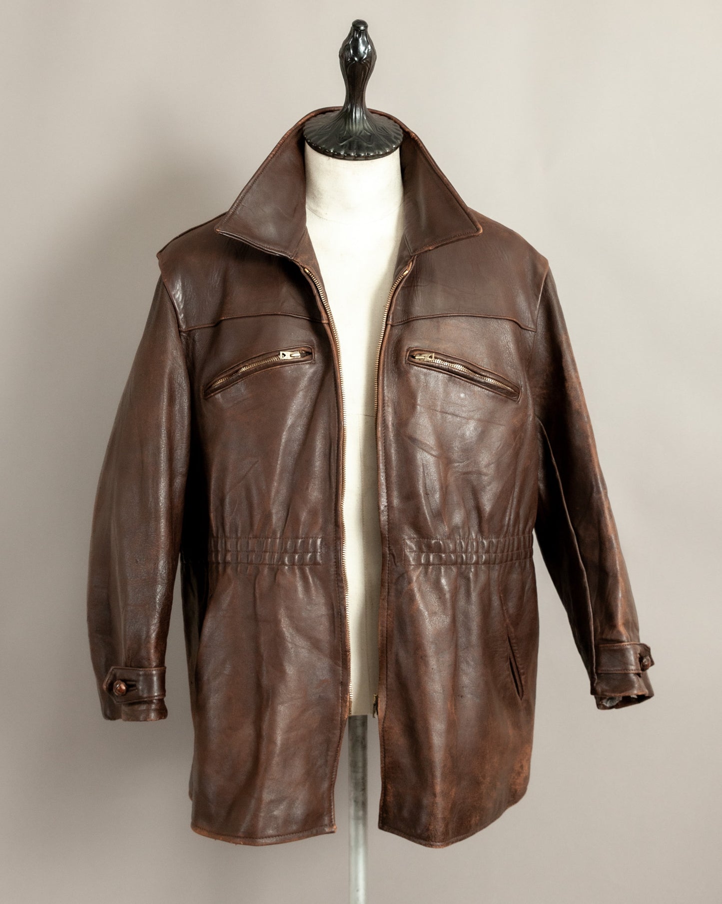 Vintage 1940s French Horsehide Leather Car Coat Large (44S)