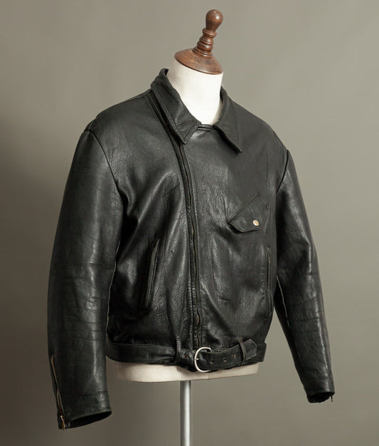 Vintage 1950s French Leather Motorcycle Jacket Éclair Zippers