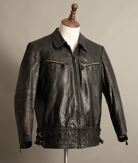 Vintage 1950s Austrian Motorcycle Police Leather Jacket RITSCH Hardware