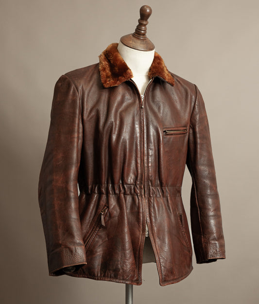 Vintage 1940s Austrian Alpine Horsehide Leather Car Coat