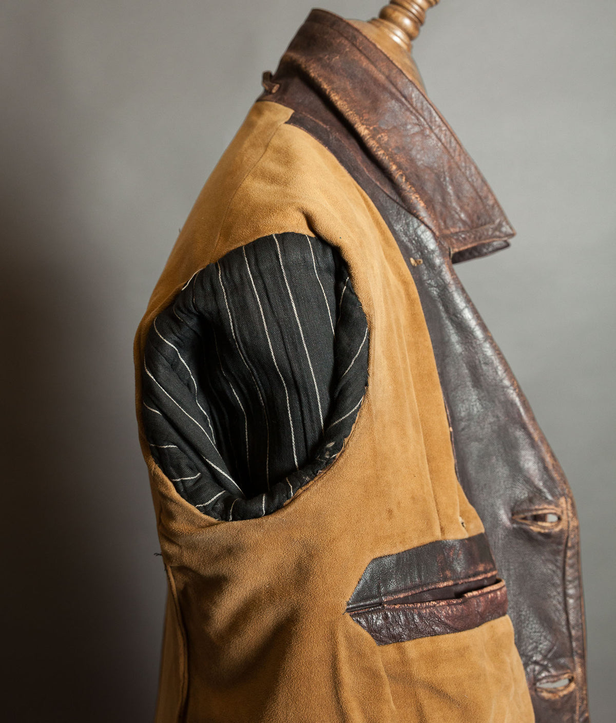 Original 1930s German Leather Motoring Coat, Double-Breasted Goatskin