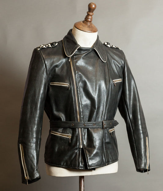 Vintage 1950s German Motorrad Leather Motorcycle Jacket RIES Zip