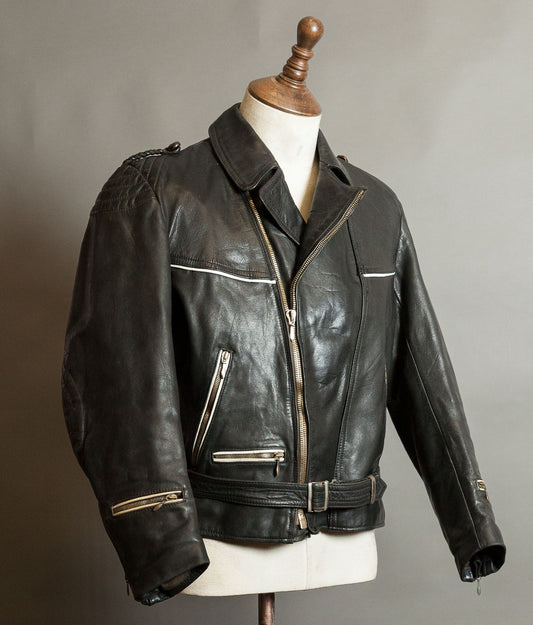 Vintage 1950s German Motorrad Leather Motorcycle Jacket RUHR Zip